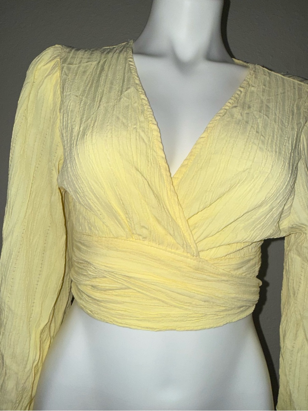NWT Fashion Nova  Wrap-Front Yellow Long Sleeve Crop Top